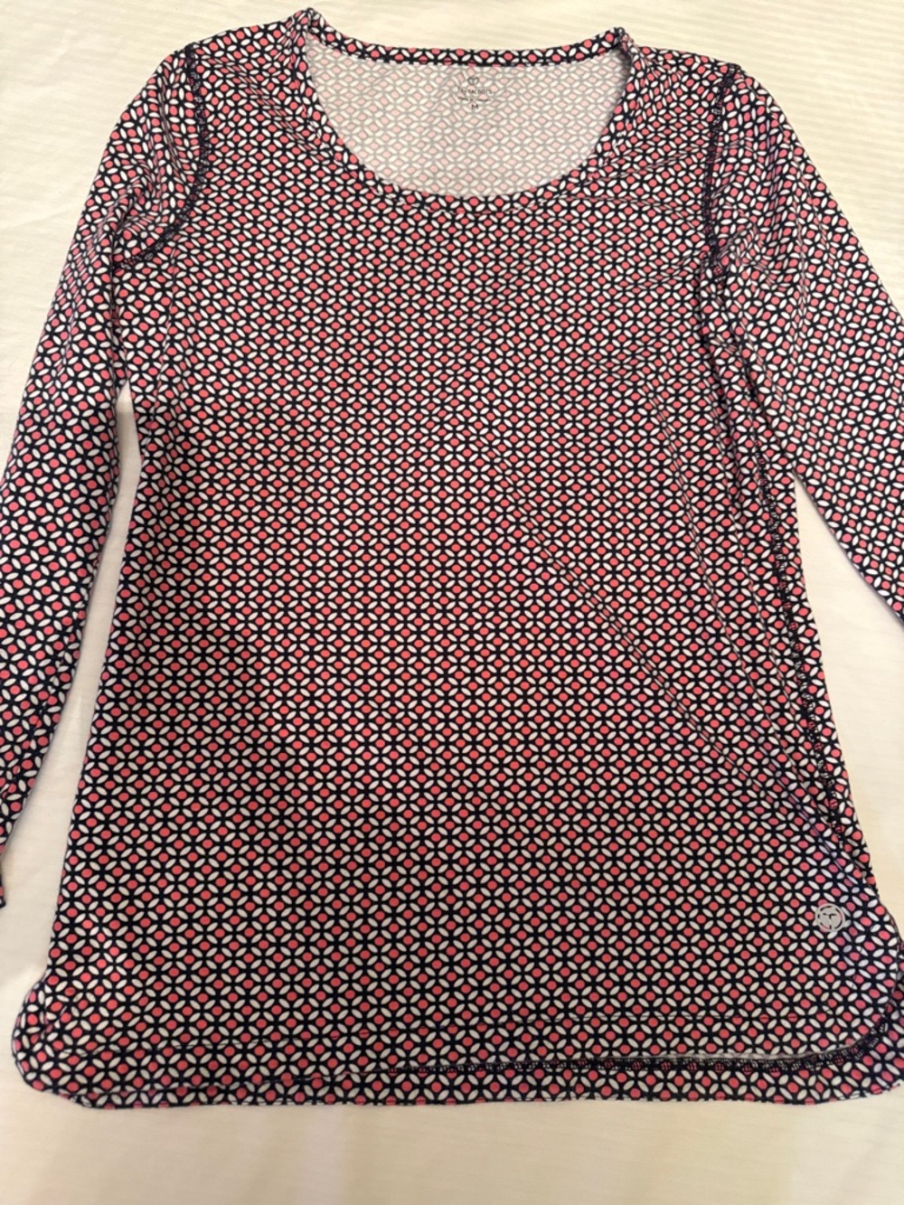 T by Talbots Pink and Navy Geometric Dot Top